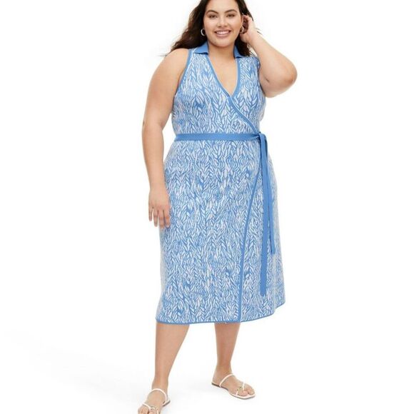 Diane von Furstenberg -  Women's Collared Midi Wrap D Blue - Picture 1 of 4